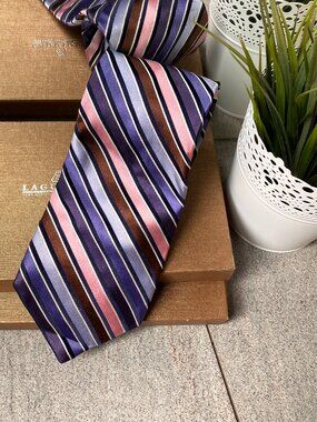 Ted Baker London Silk Tie – Purple Pink Brown Striped Classic Luxury Necktie